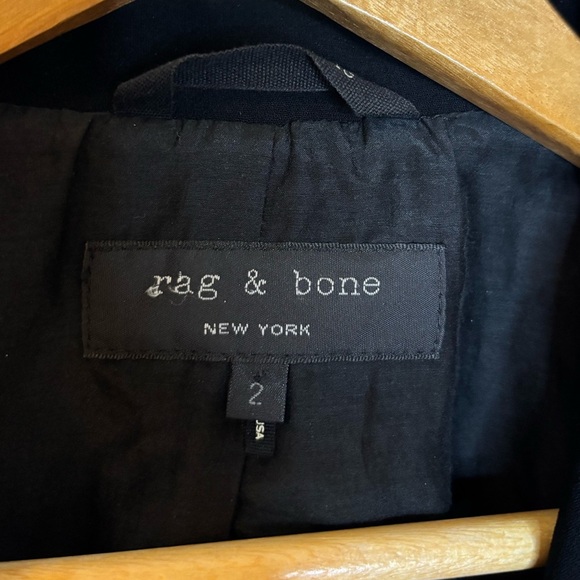 Rag and Bone Black Lamb Leather Trim Tuxedo Blazer - Picture 2 of 8